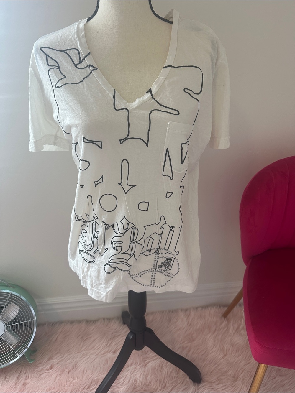 291 From Venice CA - “It’s only n roll”. V‑Neck Short Sleeve T comfy